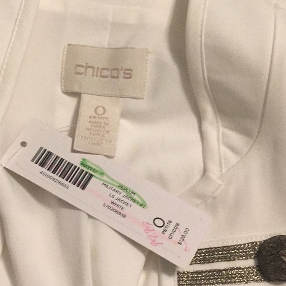 NWT $129 CHICOS white Peplum Military Jacket 0 Petite SP - Picture 6 of 7